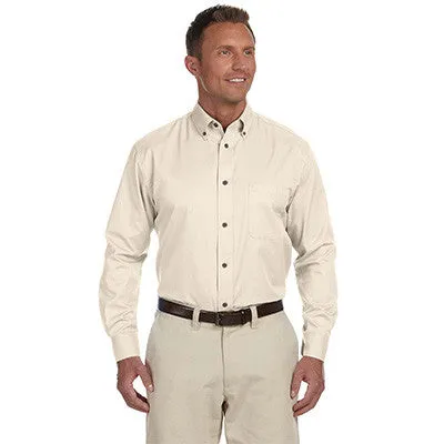 Harriton Mens Long-Sleeve Twill Shirt With Stain-Release