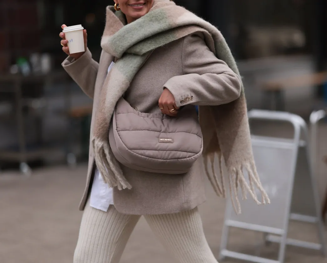 Hey Beanie & Cozy Scarf - Greige / Green
