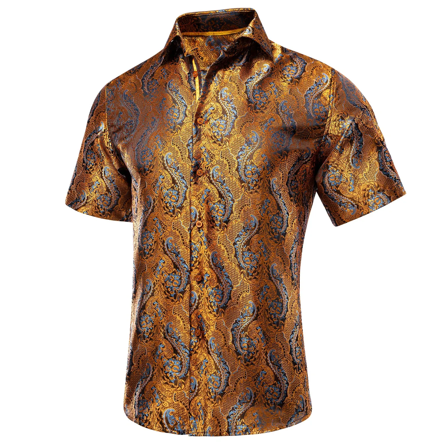 Hi-Tie Golden Azure Paisley Men's Short Sleeve Shirt