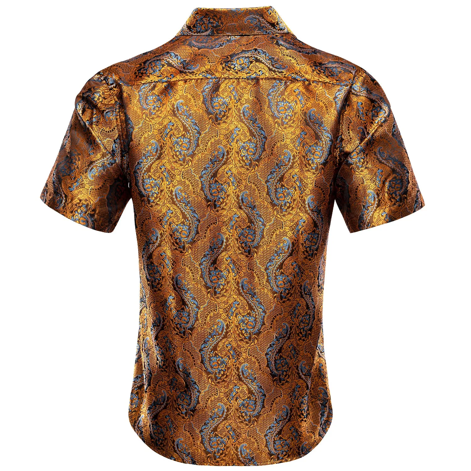 Hi-Tie Golden Azure Paisley Men's Short Sleeve Shirt