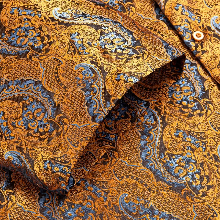 Hi-Tie Golden Azure Paisley Men's Short Sleeve Shirt