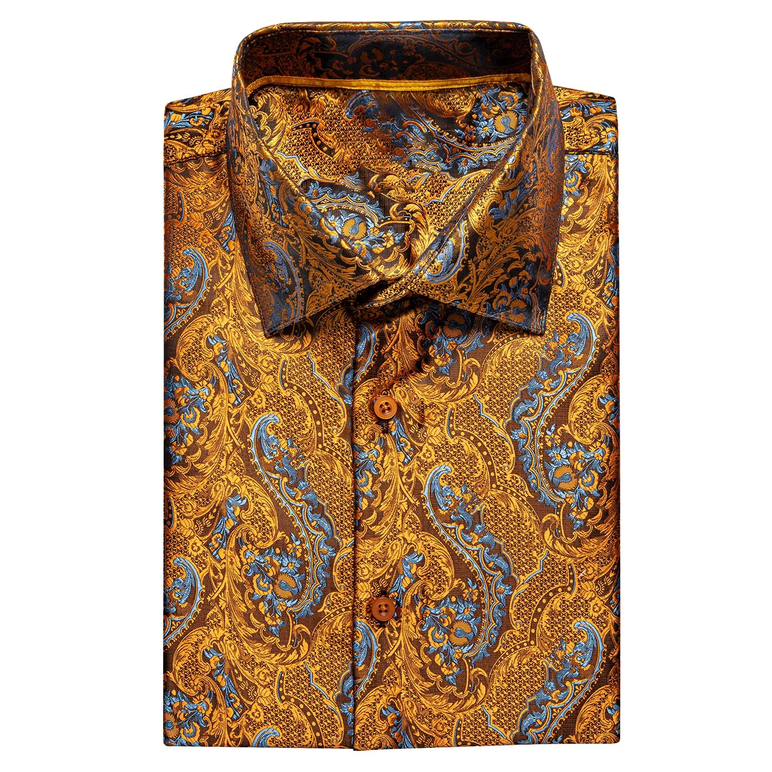 Hi-Tie Golden Azure Paisley Men's Short Sleeve Shirt