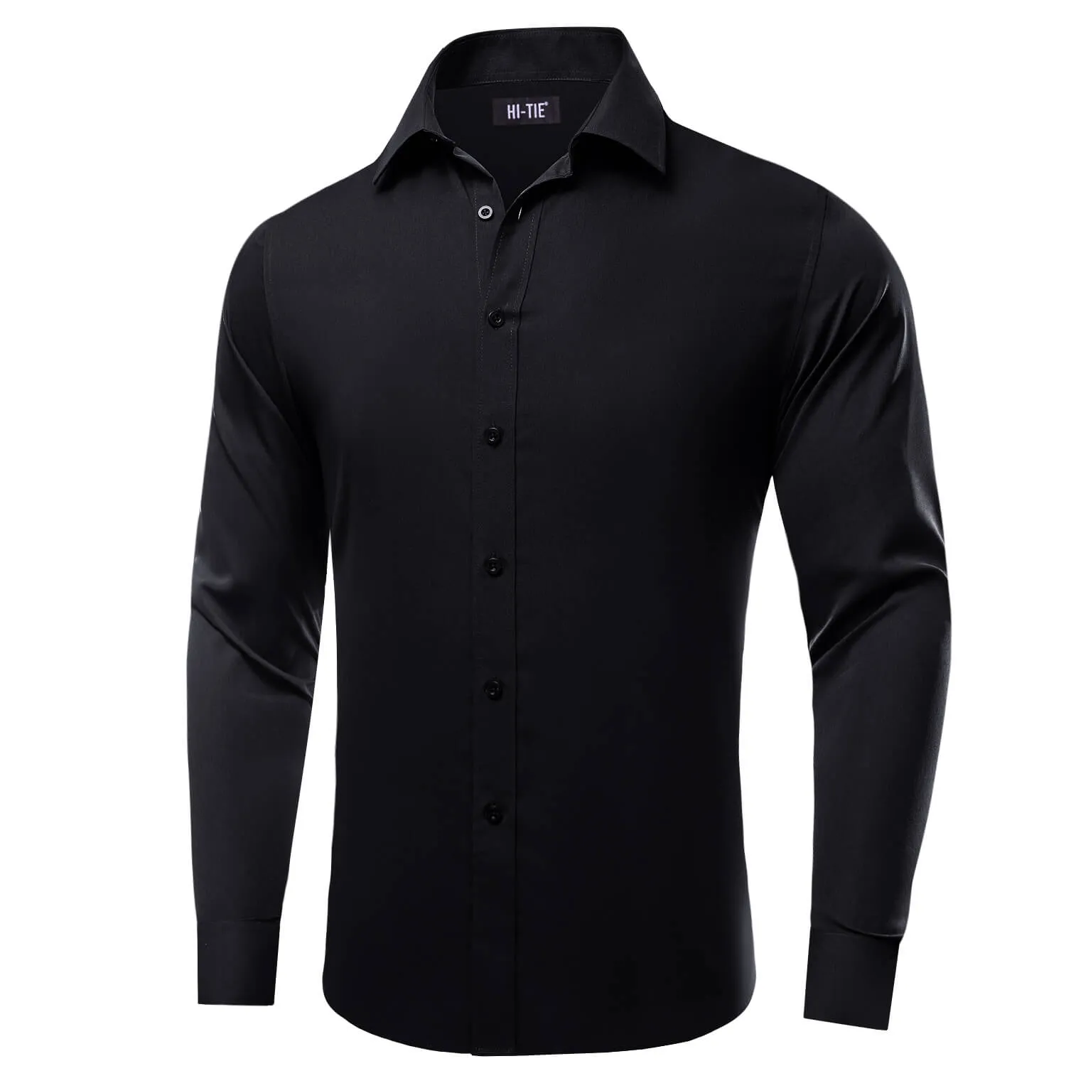 Hi-Tie Long Sleeve Shirt Solid Black Collar Shirt