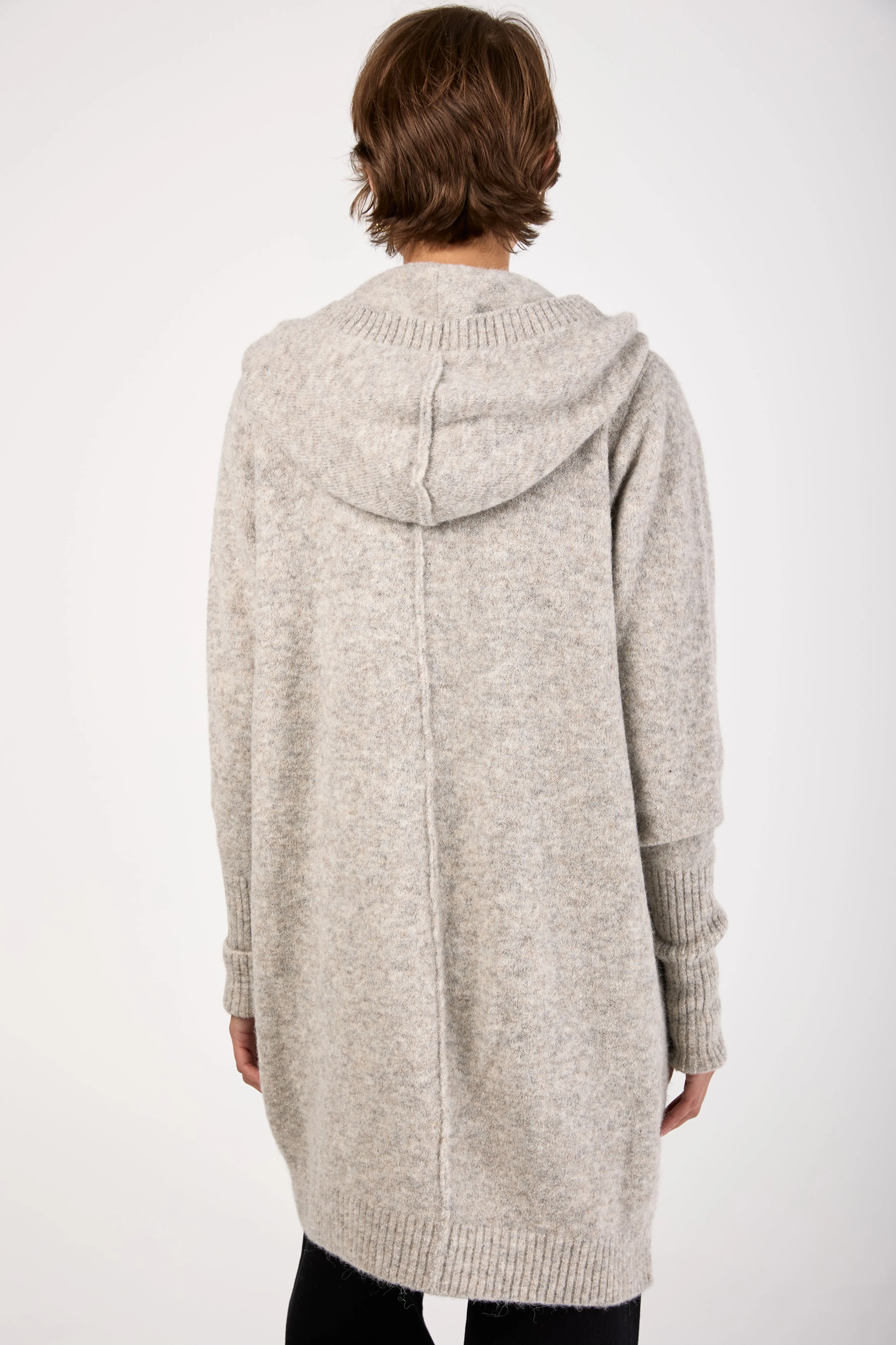 Hooded Long Cardigan in Light Grey
