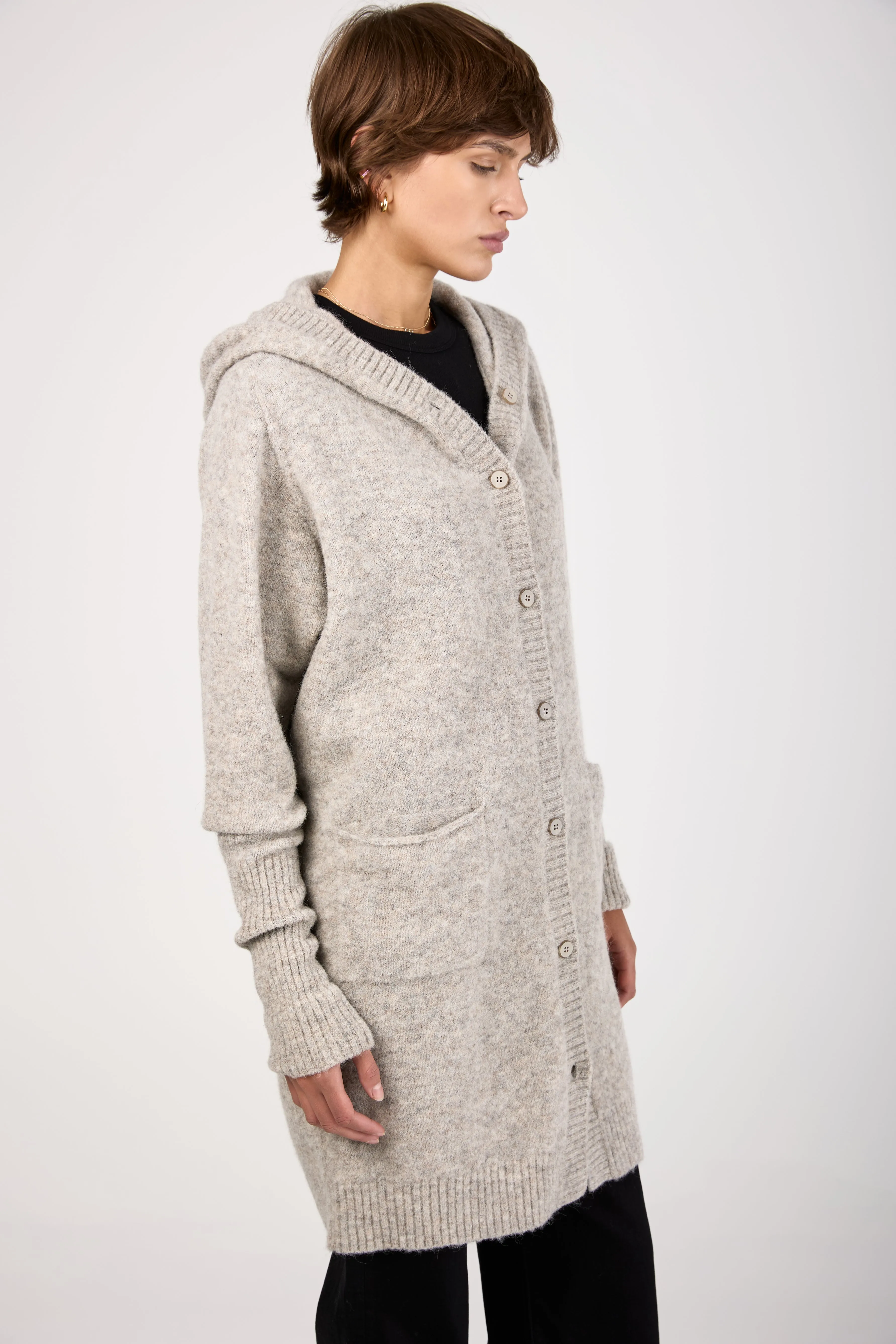 Hooded Long Cardigan in Light Grey