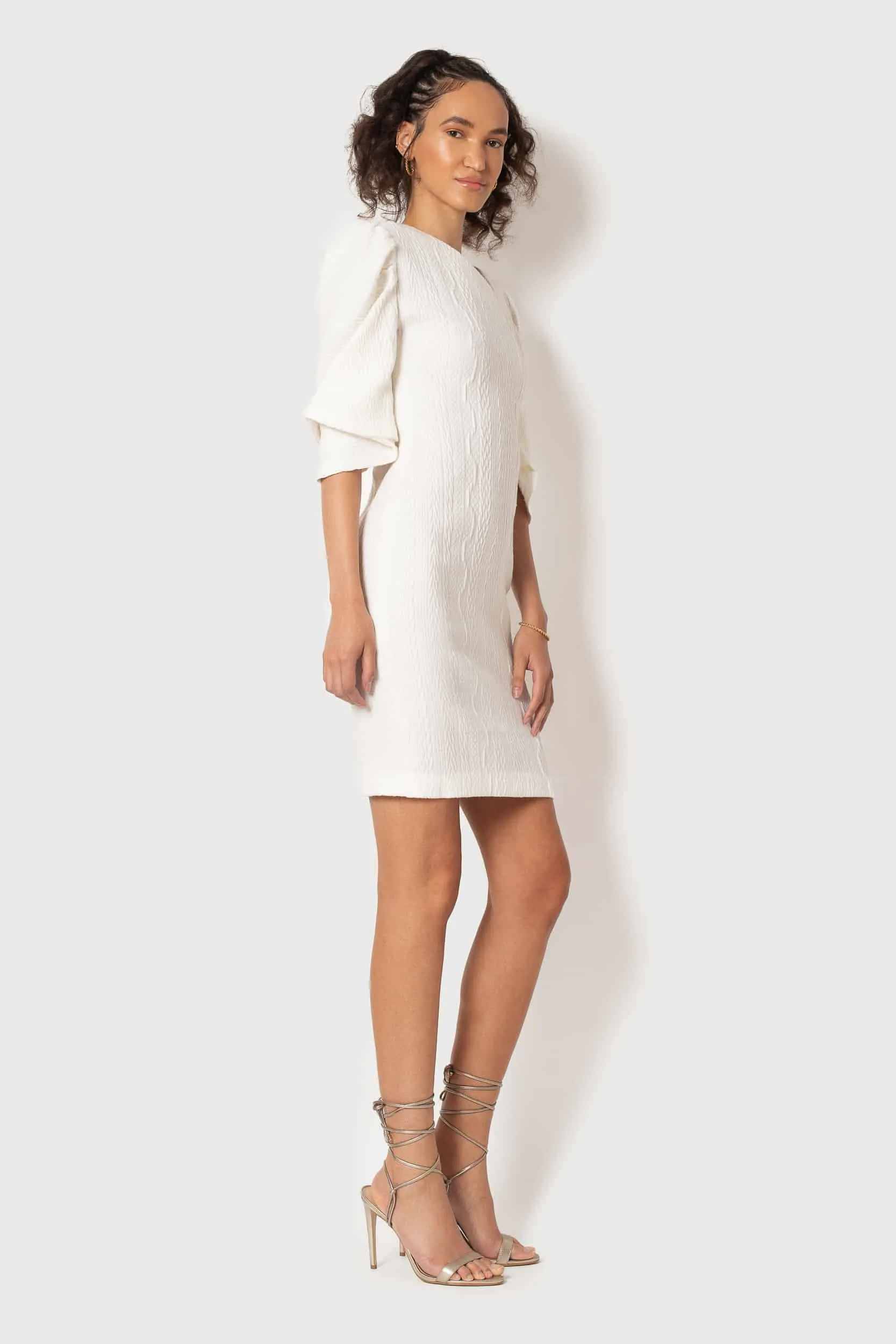 Ivory Cable Knit Pleated Fan Sleeve Dress