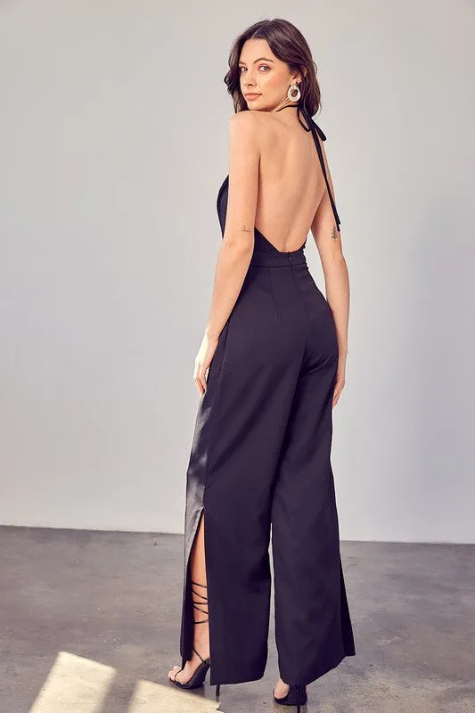 Jaqueline Deep V-Neck Wide Leg Jumpsuit