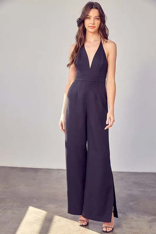 Jaqueline Deep V-Neck Wide Leg Jumpsuit