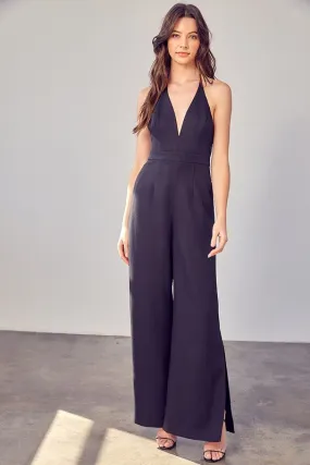Jaqueline Deep V-Neck Wide Leg Jumpsuit