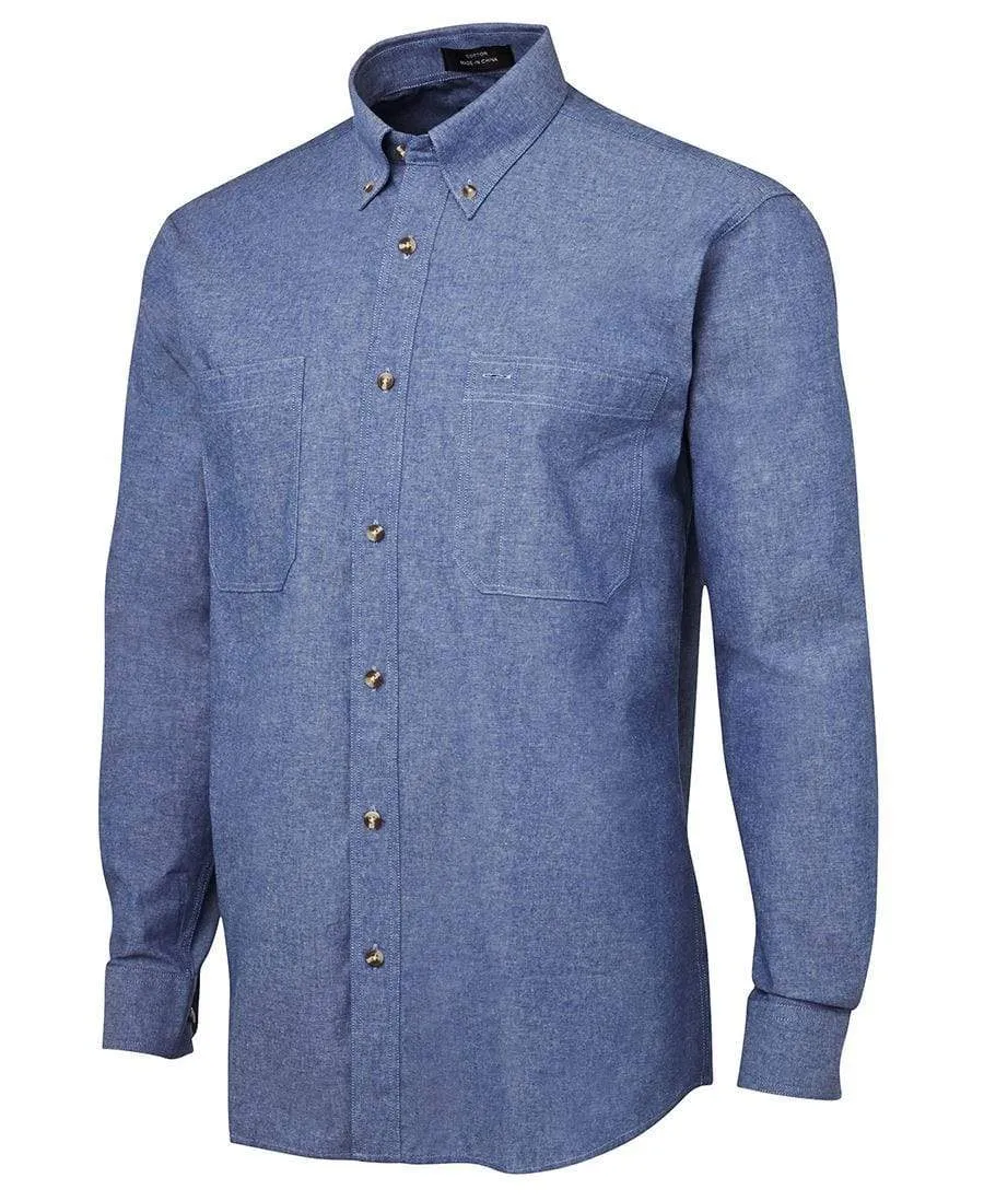 JB'S Long Sleeve Cotton Chambray Shirt Blue Stitch 4CUL