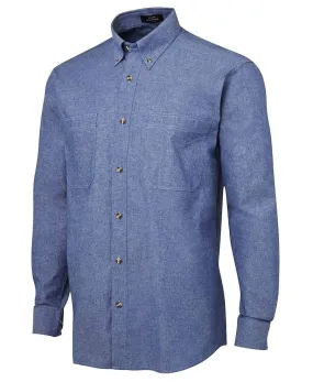 JB'S Long Sleeve Cotton Chambray Shirt Blue Stitch 4CUL