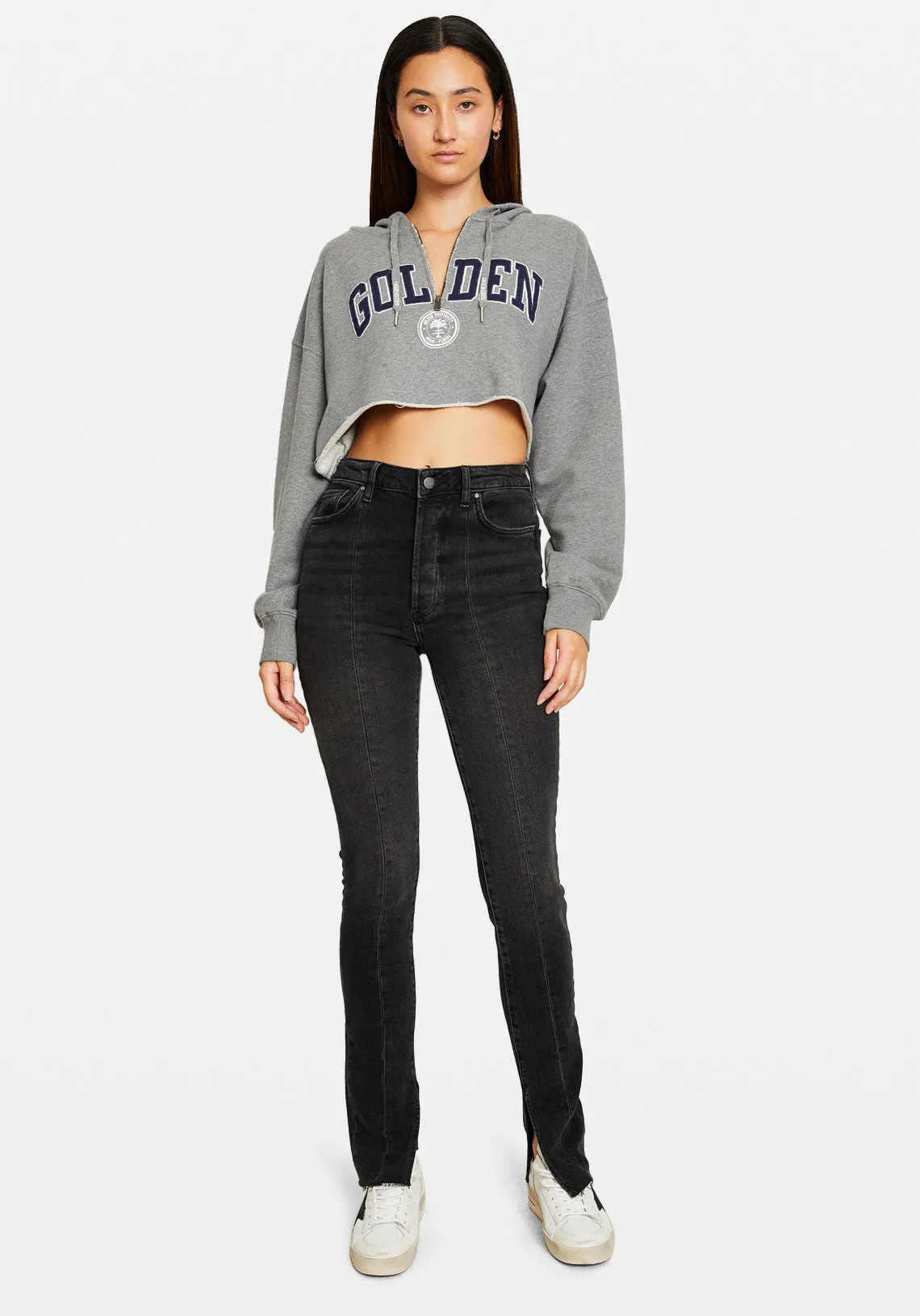 Journey Sweatshirt Crop Hoodie W/ Embroidery Golden
