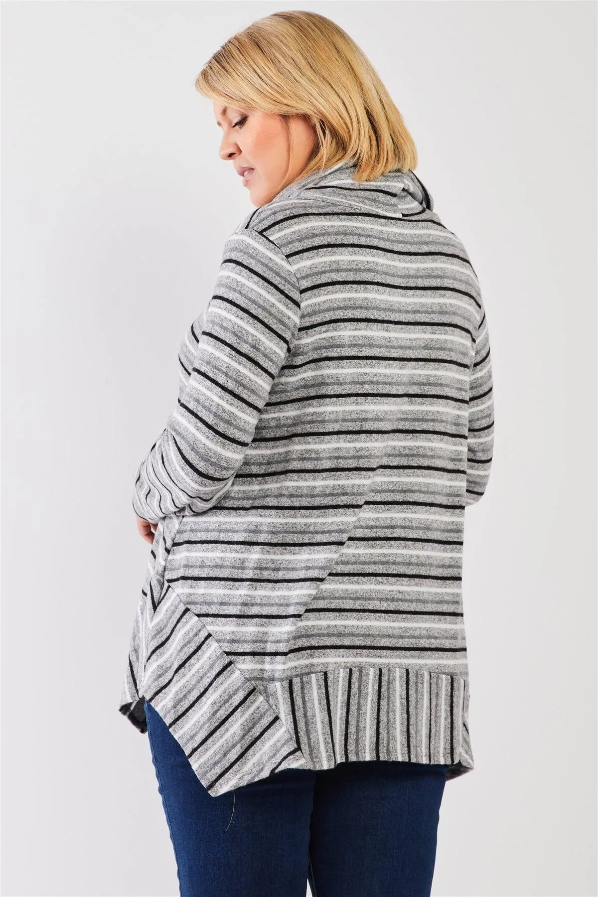Junior Plus Multi Striped Cowl Turtleneck Relaxed Tunic Sweater Top /3-2-1