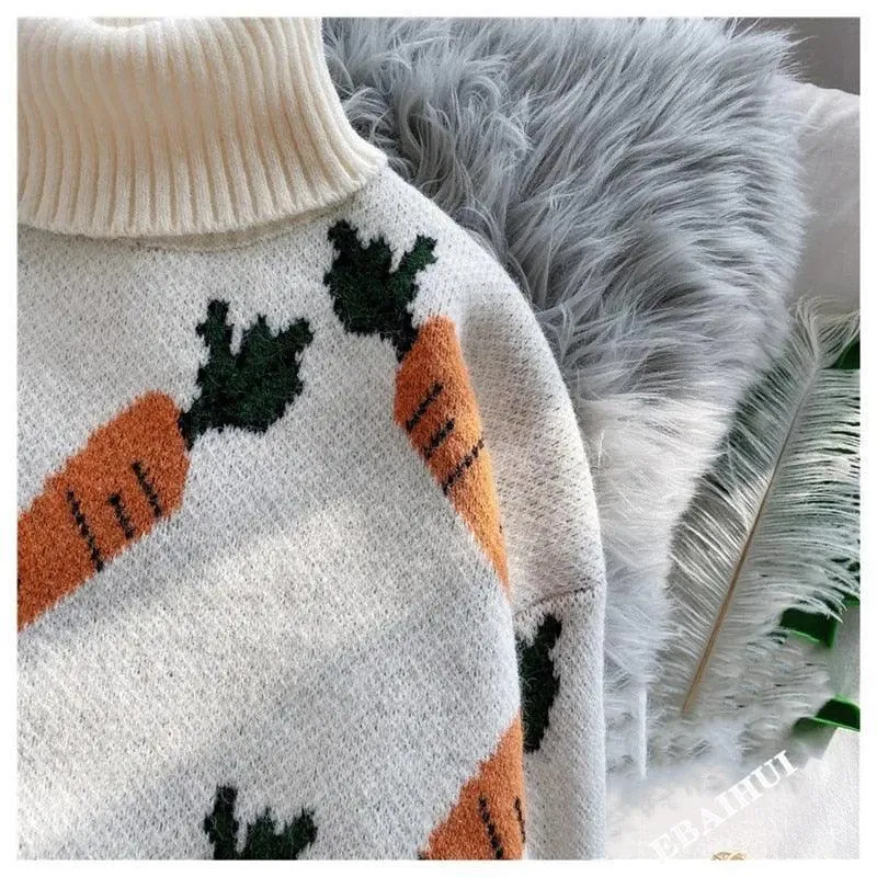 Kawaii Pullover Knit Carrot Sweater - Embrace Whimsical Comfort 🥕❄️