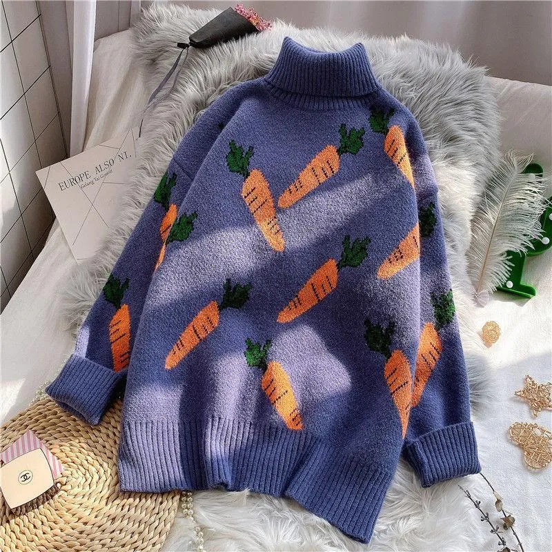 Kawaii Pullover Knit Carrot Sweater - Embrace Whimsical Comfort 🥕❄️