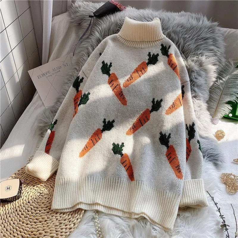 Kawaii Pullover Knit Carrot Sweater - Embrace Whimsical Comfort 🥕❄️