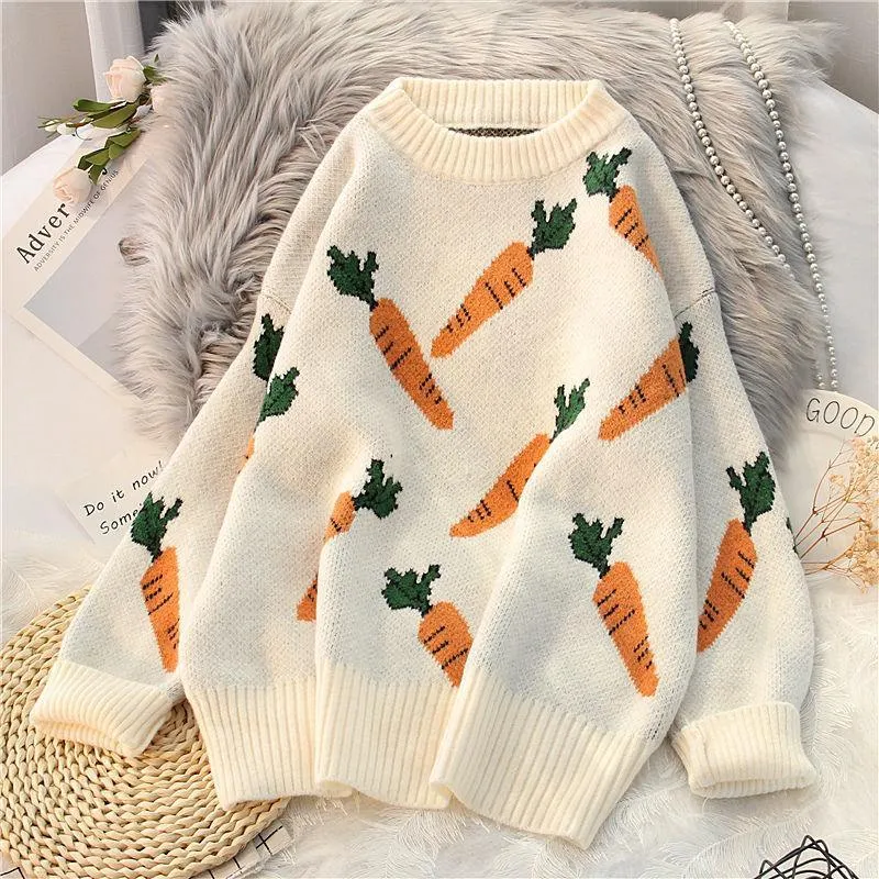 Kawaii Pullover Knit Carrot Sweater - Embrace Whimsical Comfort 🥕❄️