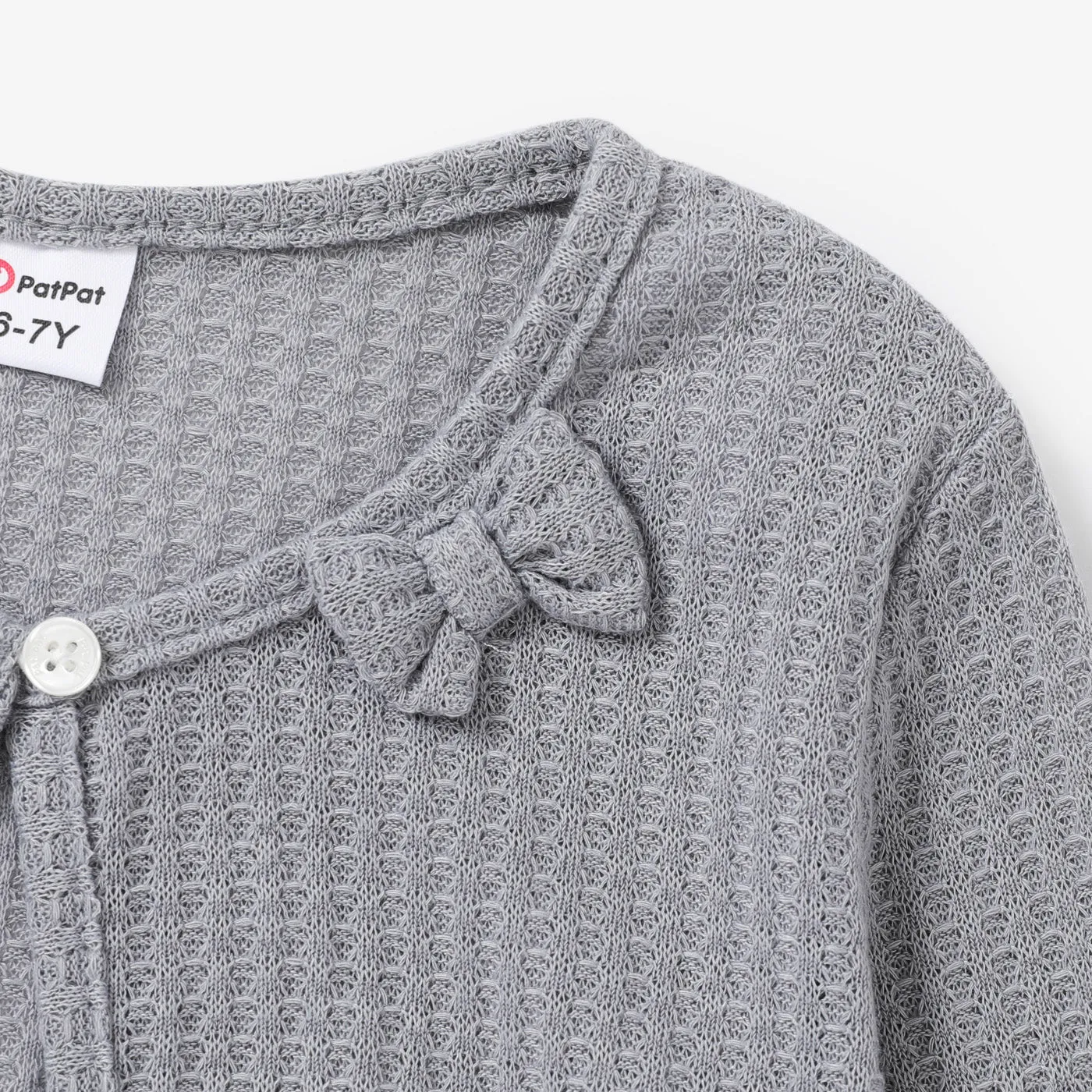 Kid Girl Bowknot Design Waffle Solid Color Cardigan