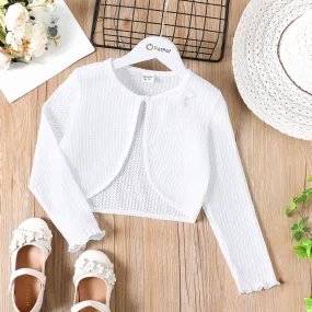 Kid Girl Bowknot Design Waffle Solid Color Cardigan
