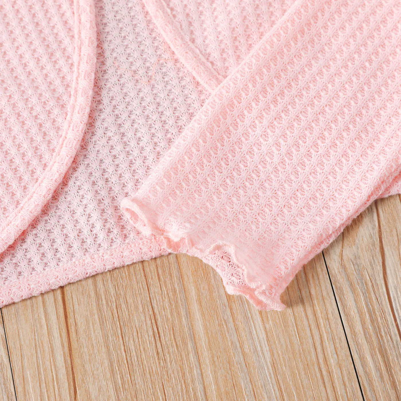 Kid Girl Bowknot Design Waffle Solid Color Cardigan