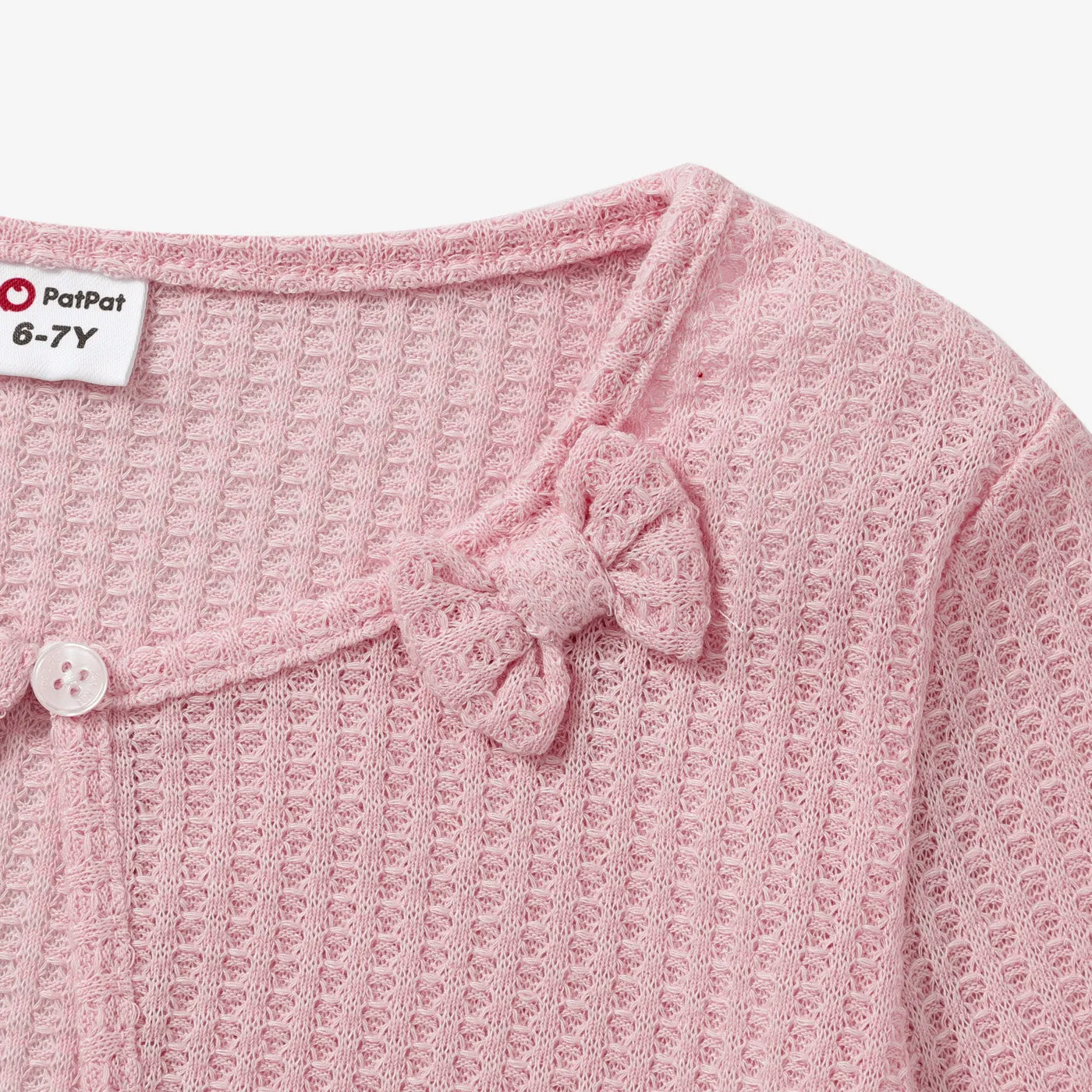Kid Girl Bowknot Design Waffle Solid Color Cardigan