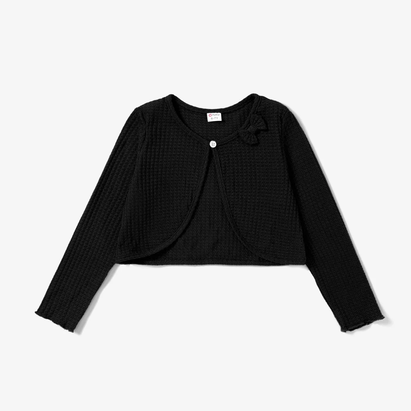 Kid Girl Bowknot Design Waffle Solid Color Cardigan