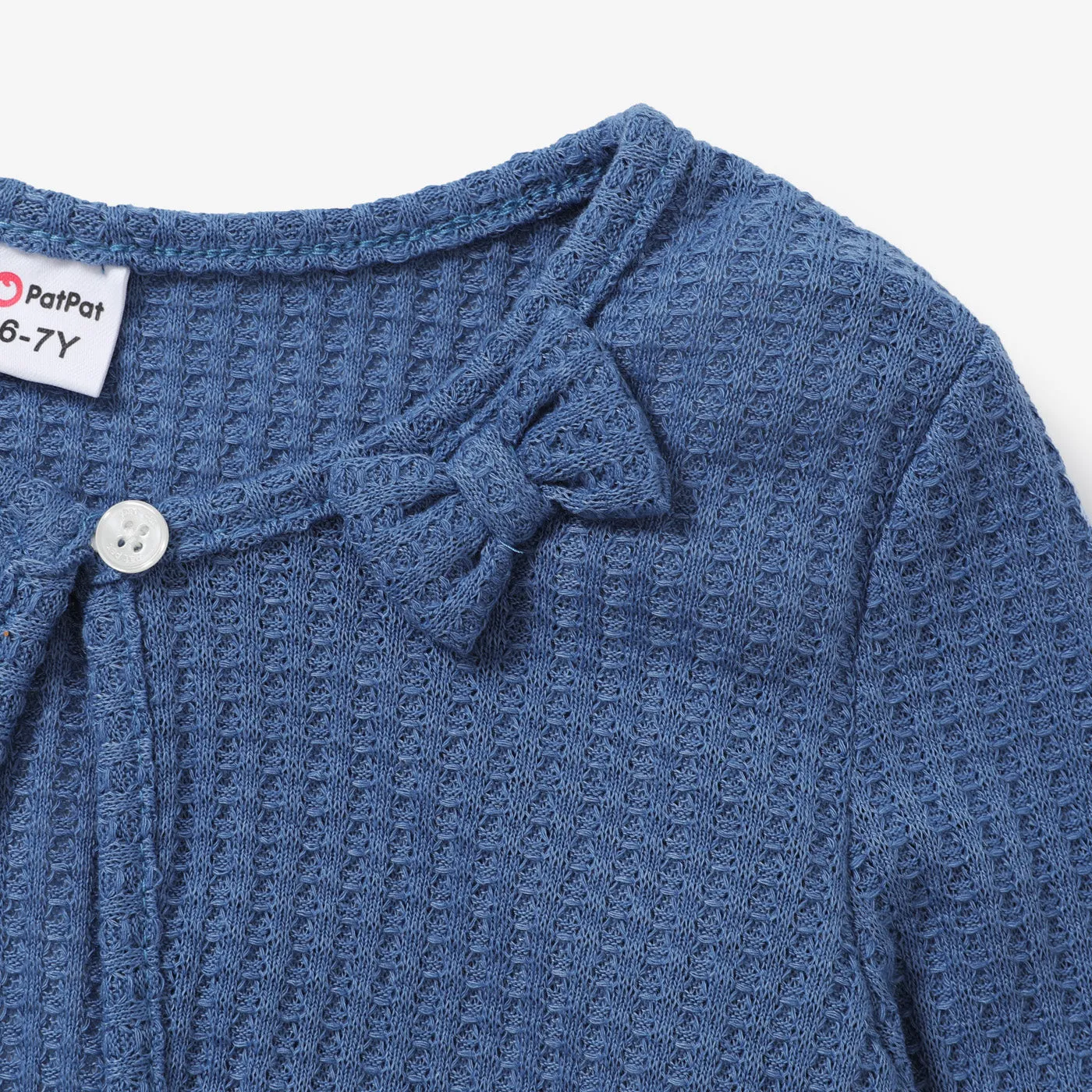 Kid Girl Bowknot Design Waffle Solid Color Cardigan