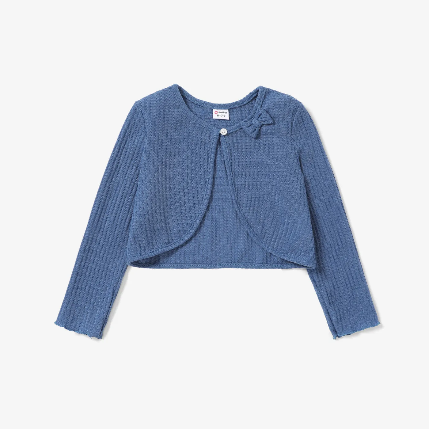 Kid Girl Bowknot Design Waffle Solid Color Cardigan