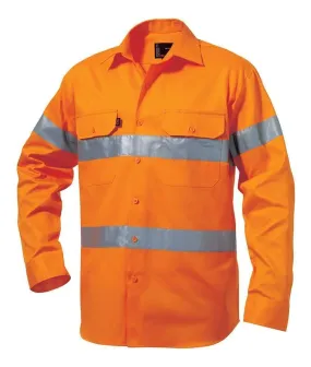 KingGee Hi-Vis Reflective Long Sleeve Drill Work Shirt K54250