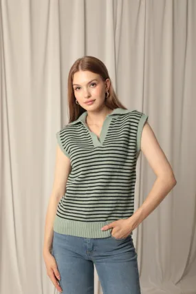 KKT Knitwear Fabric Striped Women's Crop Mint Sweater - Calais