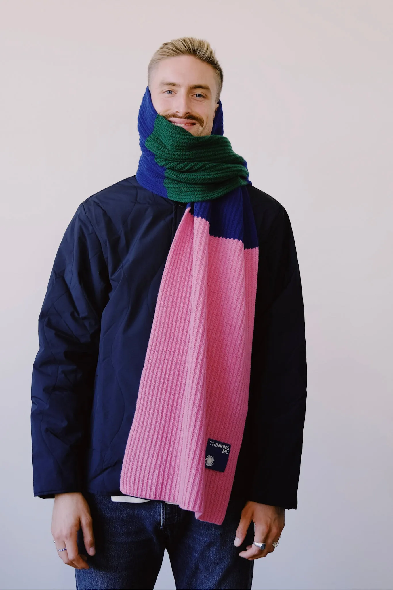 knit scarf - ghede - pink blue green
