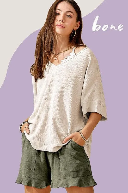 La Miel Short Sleeved V-Neck Oversized Top