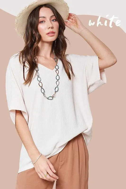 La Miel Short Sleeved V-Neck Oversized Top