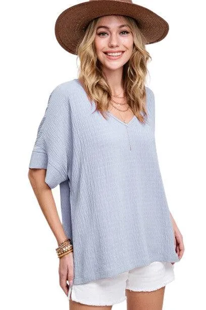 La Miel Short Sleeved V-Neck Oversized Top
