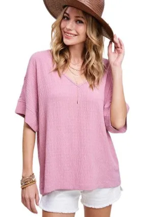 La Miel Short Sleeved V-Neck Oversized Top