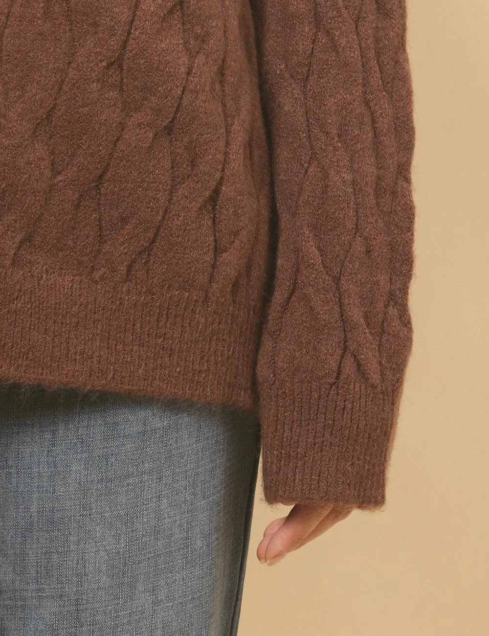 Ladies Solid Color Cable Knit Botton Cardigan SKT4811