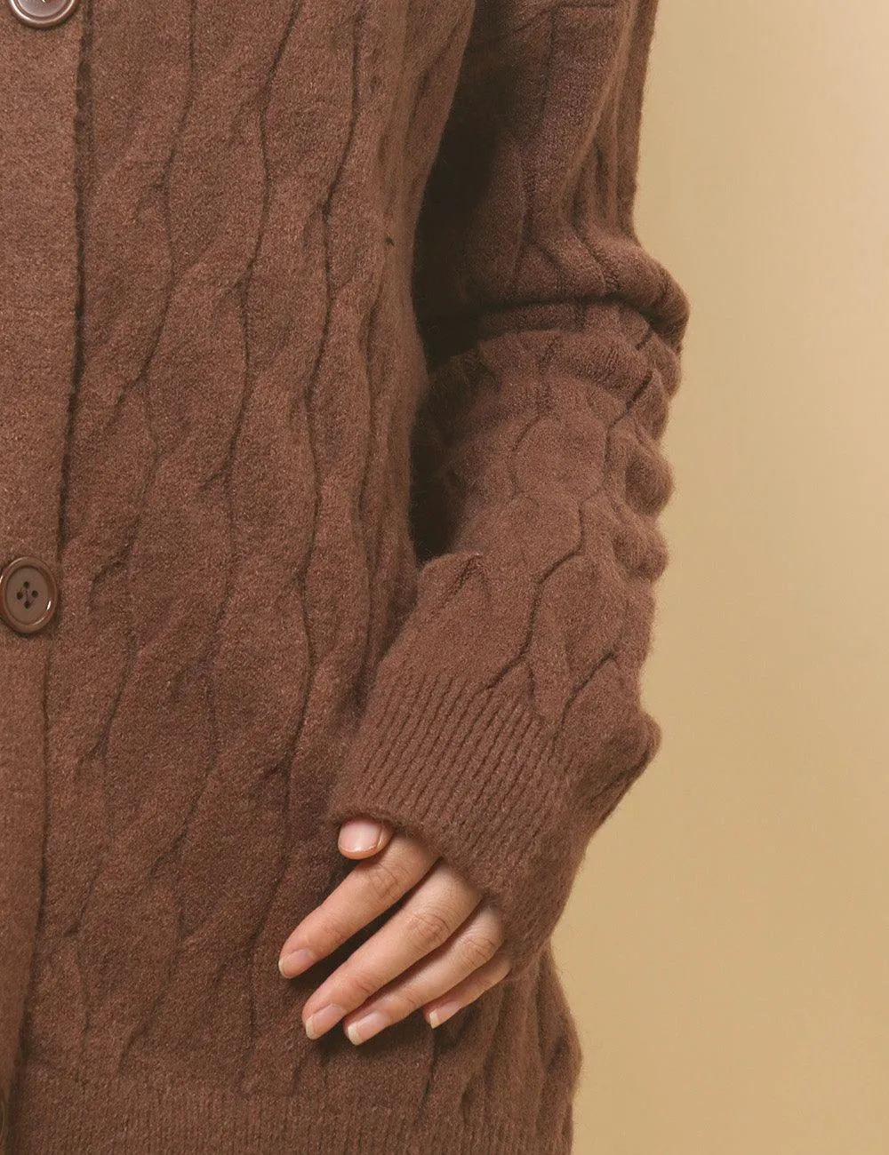 Ladies Solid Color Cable Knit Botton Cardigan SKT4811