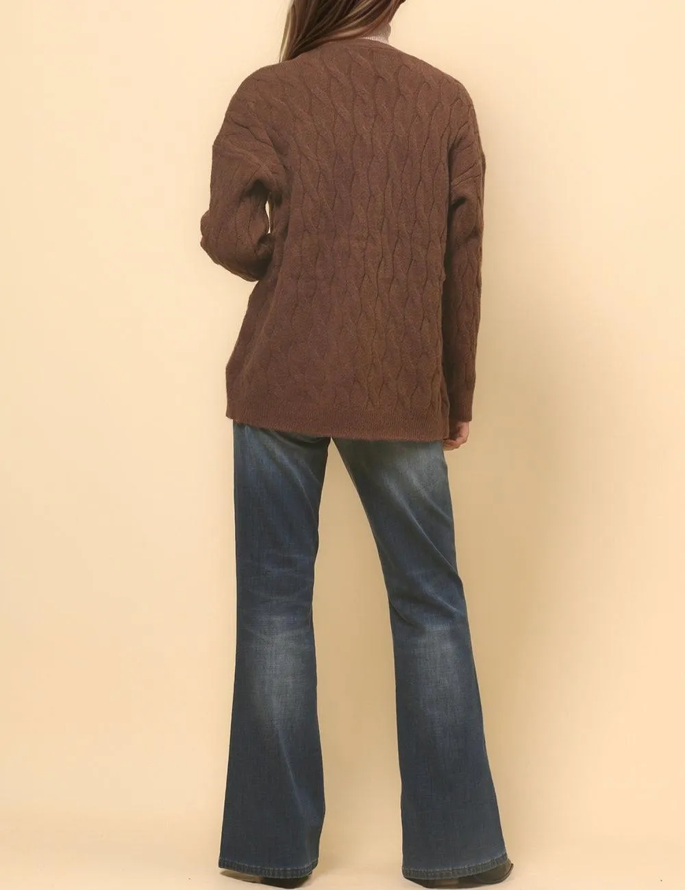 Ladies Solid Color Cable Knit Botton Cardigan SKT4811