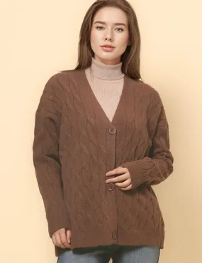 Ladies Solid Color Cable Knit Botton Cardigan SKT4811