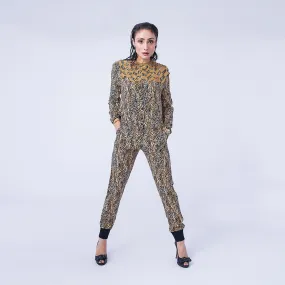 Leopard Print Long Sleeves Jumpsuit