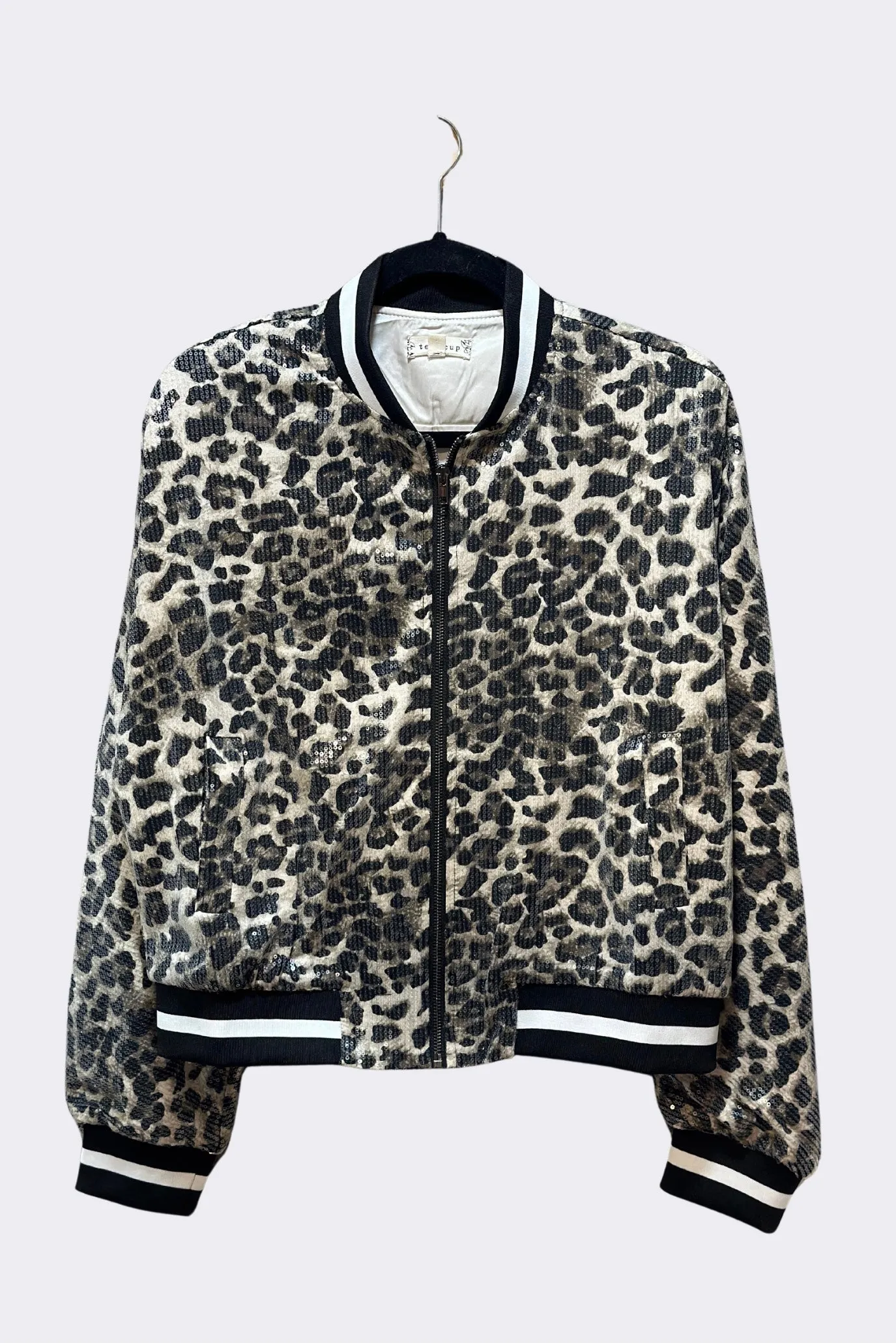 Leopard Sequin Bomber Jacket