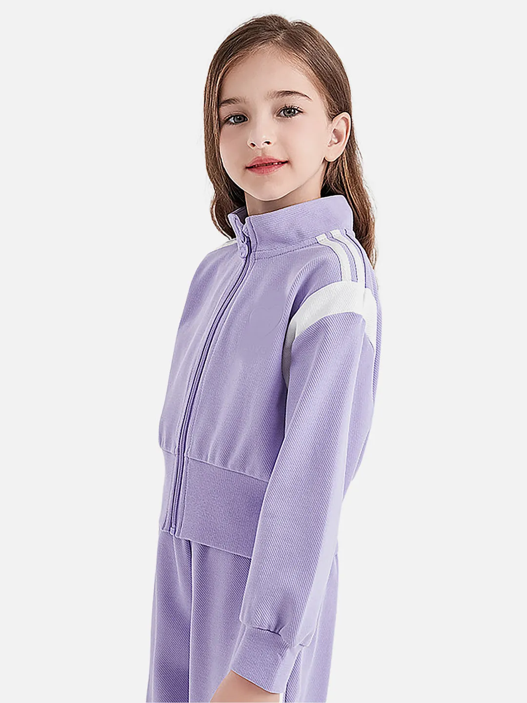 Little Surprise Box, Casual Lilac & White Stripes 2Pcs Track Suit Set For Kids & Tweens