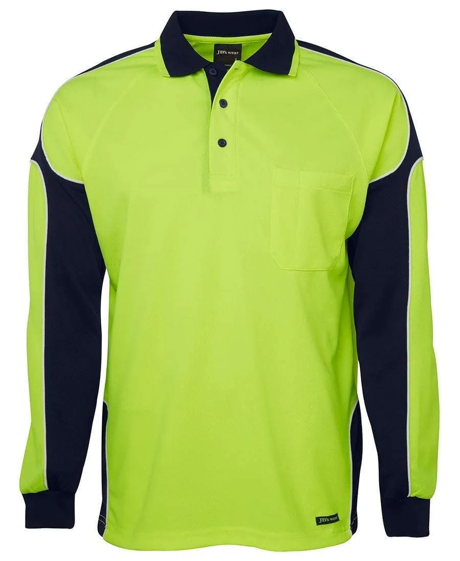 Logo Printed JB'S Hi-Vis Long Sleeve Arm Panel Polo 6AP4L x10