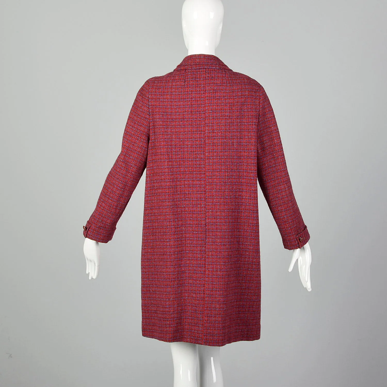 Medium 1960s Red and Blue Scottish Wool Tweed Coat