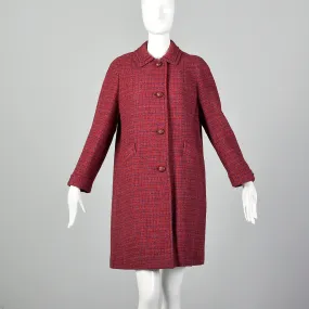 Medium 1960s Red and Blue Scottish Wool Tweed Coat