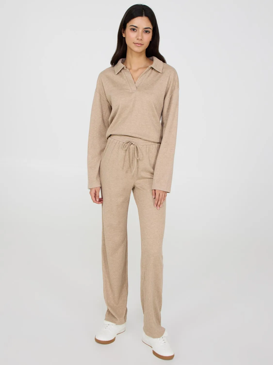 Melange Ribbed Straight Leg Pants