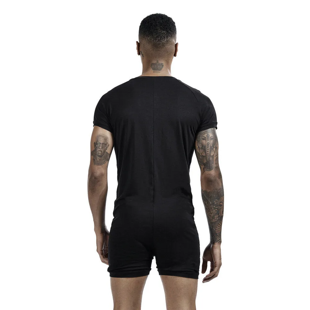 Men Solid Color Onesies Pajamas Viscose Breathable Short Sleeve Buttons Down Loungewear Jumpsuit