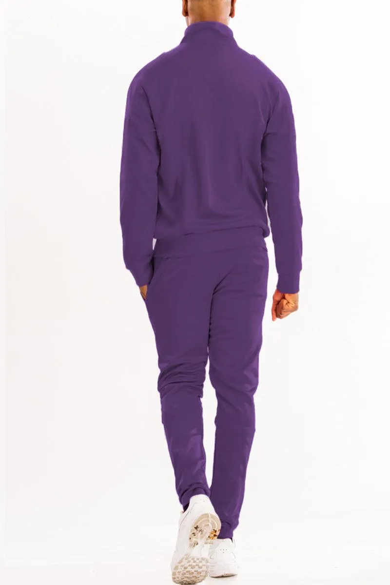 Mens Essential Basic Solid Purple Track Suit