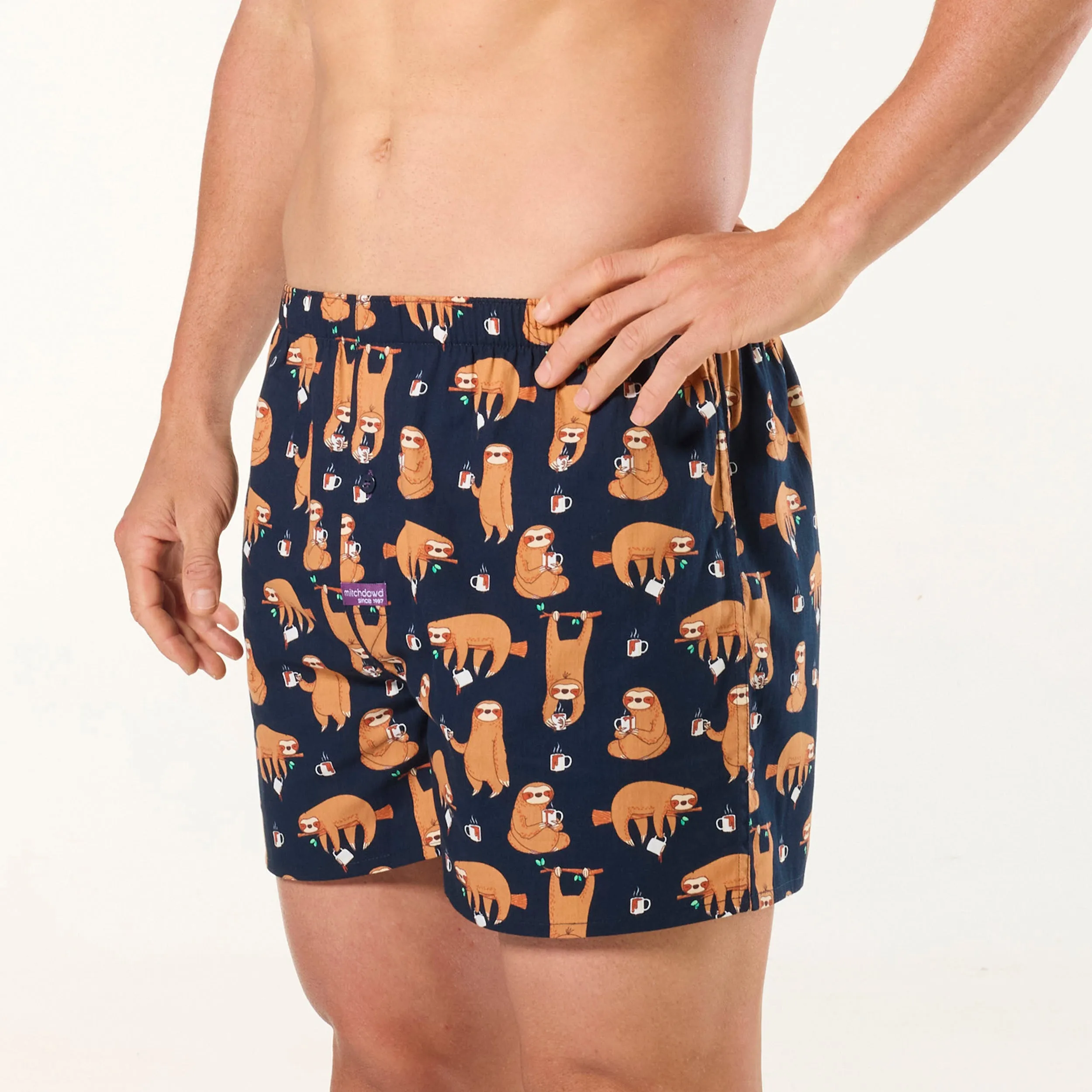 Men's Hangin' Sloths Cotton Boxer Shorts - Navy