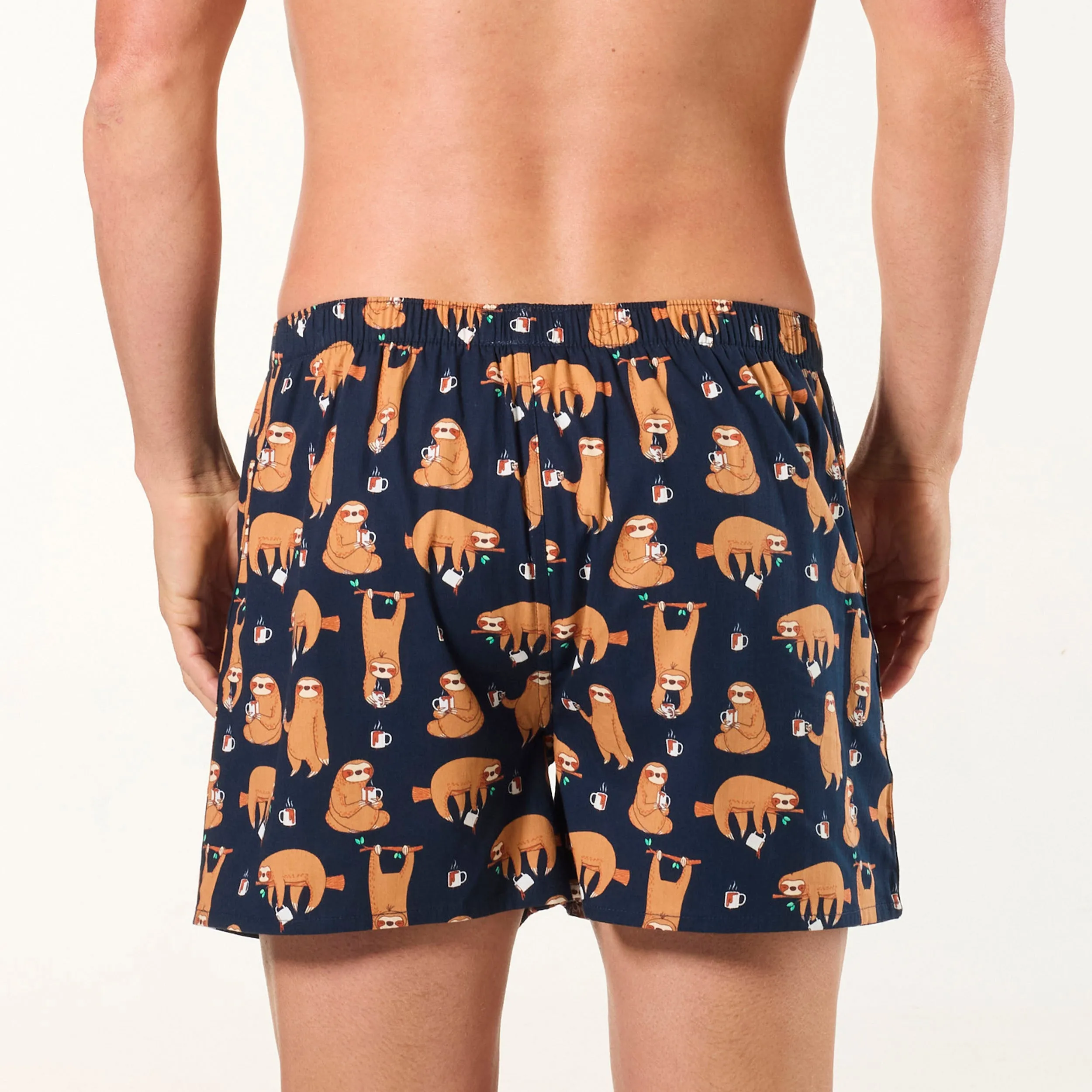 Men's Hangin' Sloths Cotton Boxer Shorts - Navy